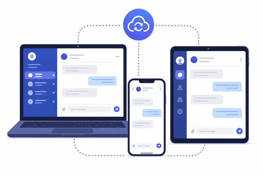 Telegram tersinkron di banyak perangkat termasuk Web
