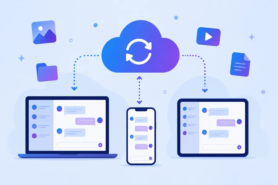 sinkronisasi awan Telegram di laptop, ponsel, dan tablet