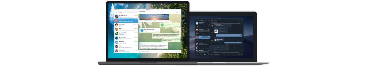 Telegram Desktop berjalan di laptop dan monitor