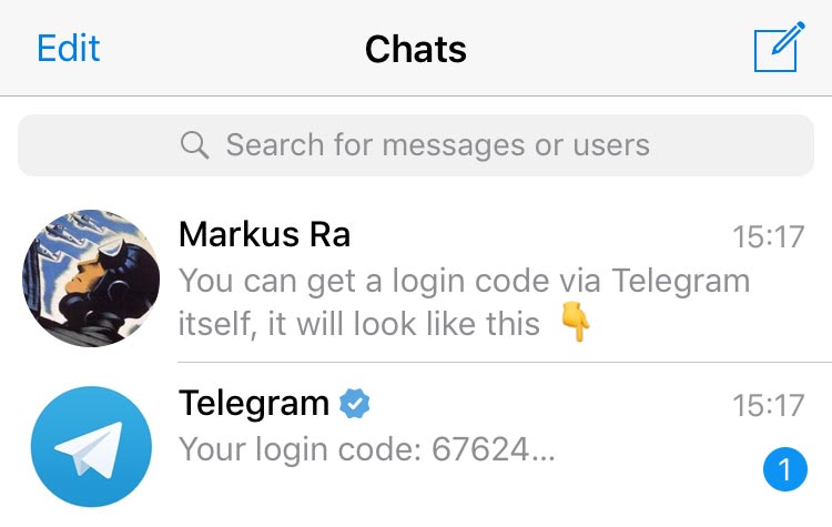 kode login Telegram di iPhone